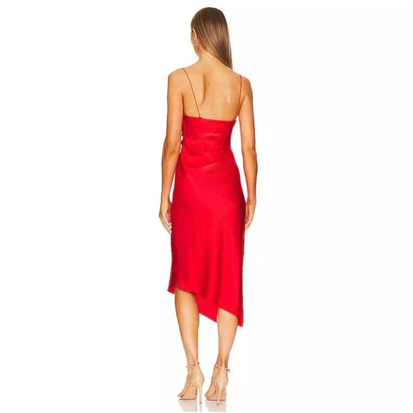 Alice + Olivia Cowlneck Vista Satin Asymmetric Dress Chili Pepper Size 0 NWT - Picture 3 of 13